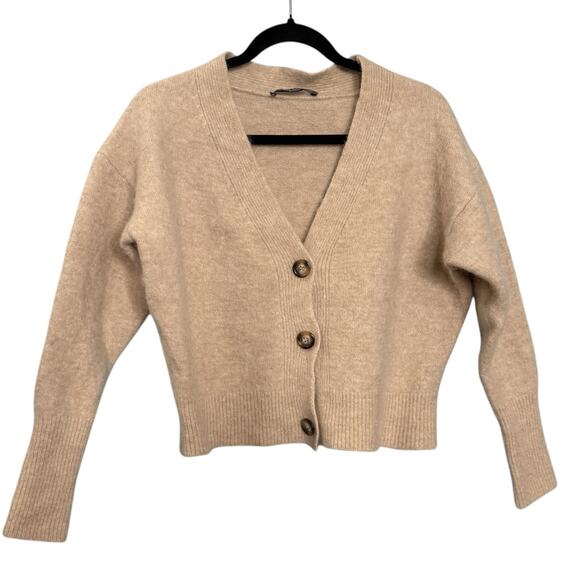 Pietro‎ Brunelli Milano Size S Button Up Crop Cardigan Sweater Tan Wool Alpaca - Picture 3 of 11